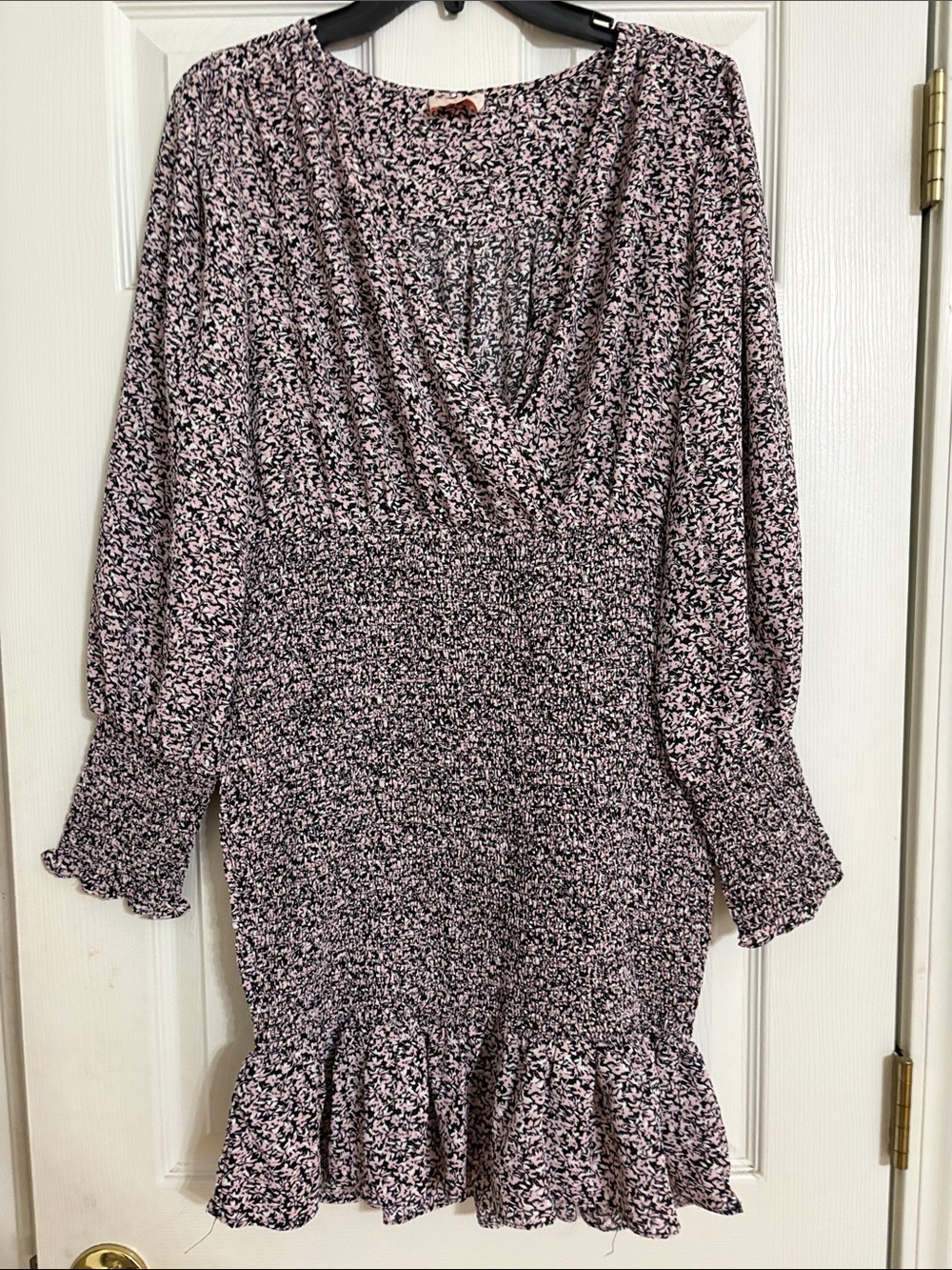 Pink Floral Smocked Mini Dress with Ruffle Hem